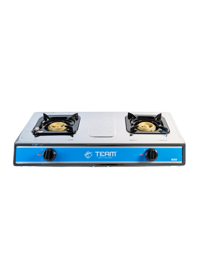 TEAM Gas Cooker Double Burner | Stainless Steel LPG Gas Stove | High Heat Output 6.4kW | Low Gas Consumption 466g/h | Durable, Portable Gas Cooker for Home & Outdoor Use - Image 1